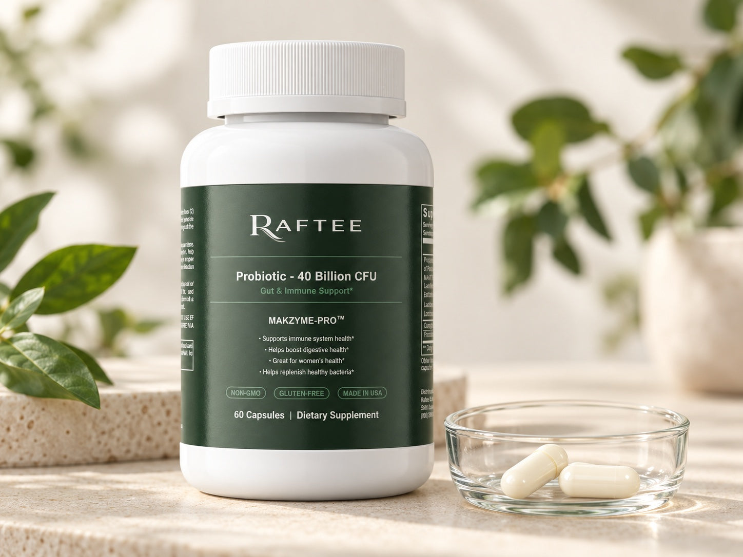 Raftee Probiotic 40 Billion formula and capsules