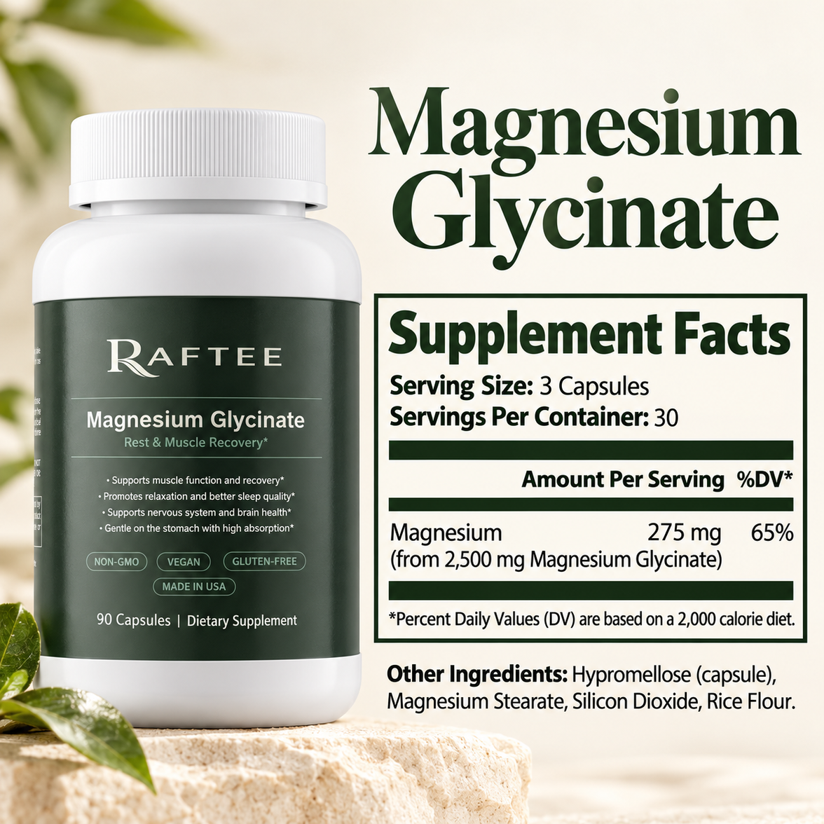 Raftee Magnesium Glycinate Supplement Facts