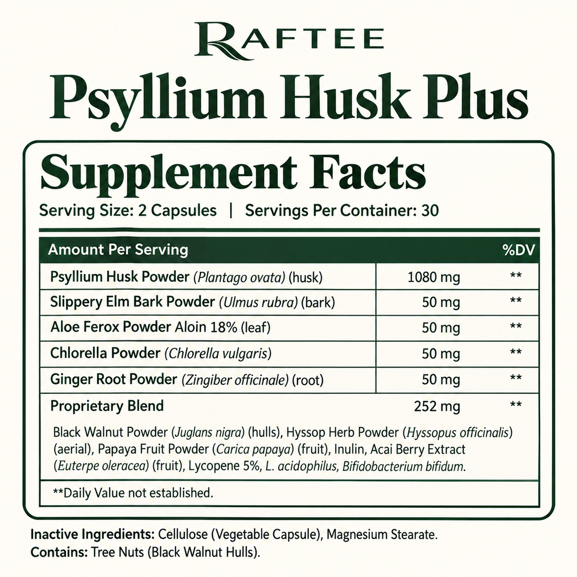 Raftee psyllium Supplement Facts