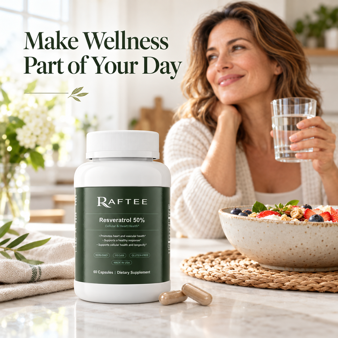 Raftee Resveratrol 50% daily wellness lifestyle