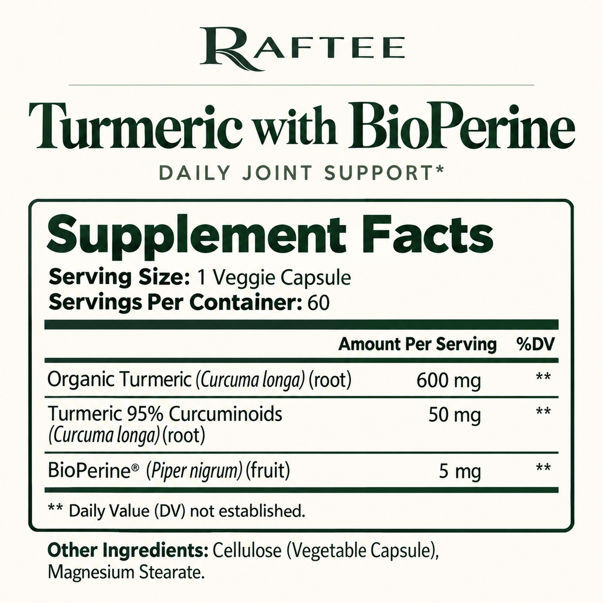 Raftee turmeric Supplement Facts