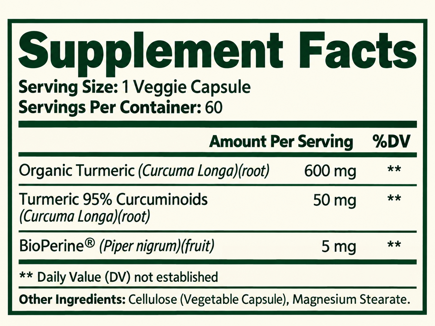 Raftee Turmeric-BioPerine - supplement facts
